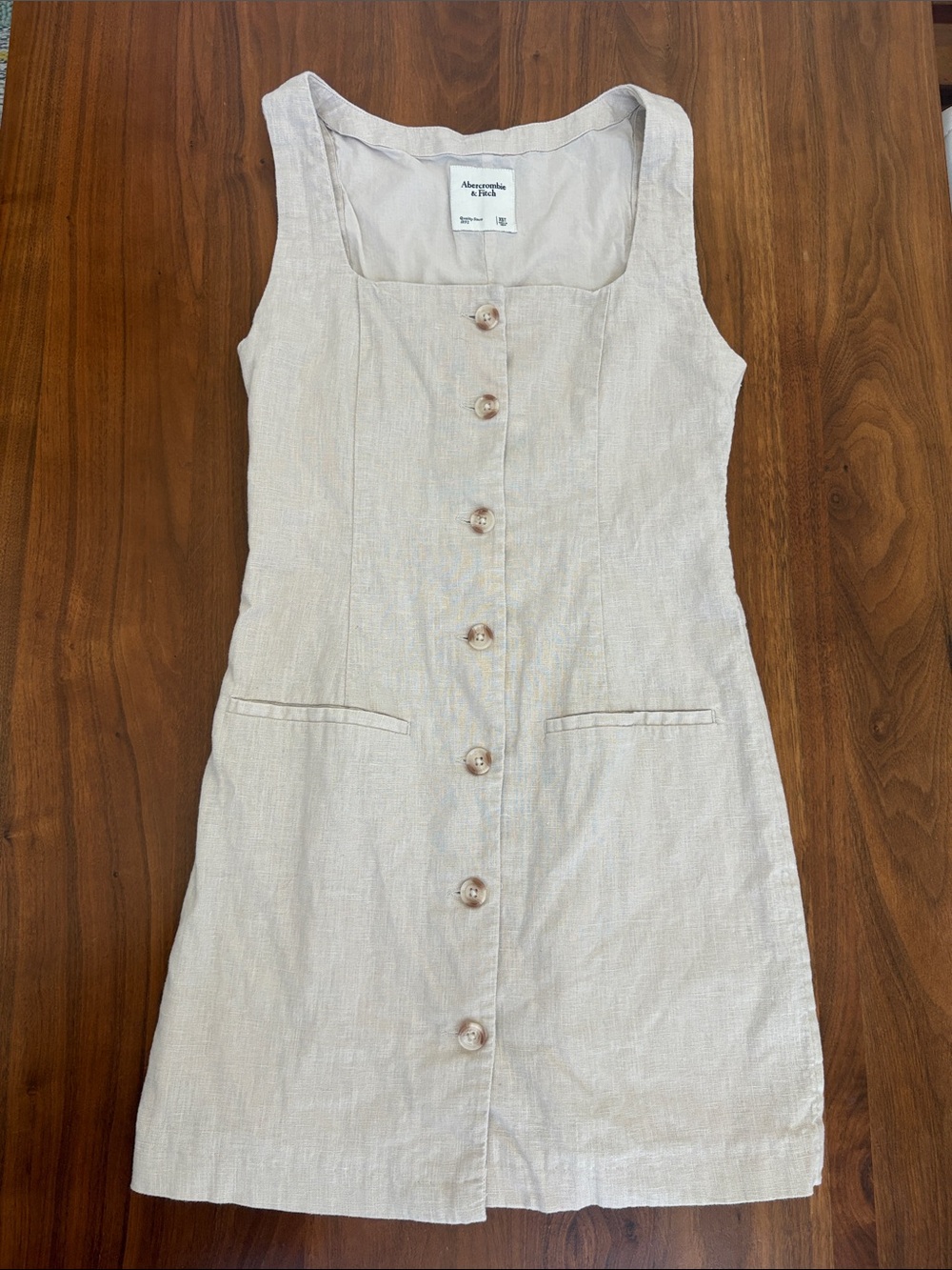 Abercrombie & Fitch The A&F Mara Squareneck Linen-Blend Vest Mini Dress XS Tall - Picture 5 of 8